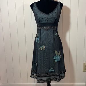 Adriana Pappel Embroidered Mesh Overlay Dress